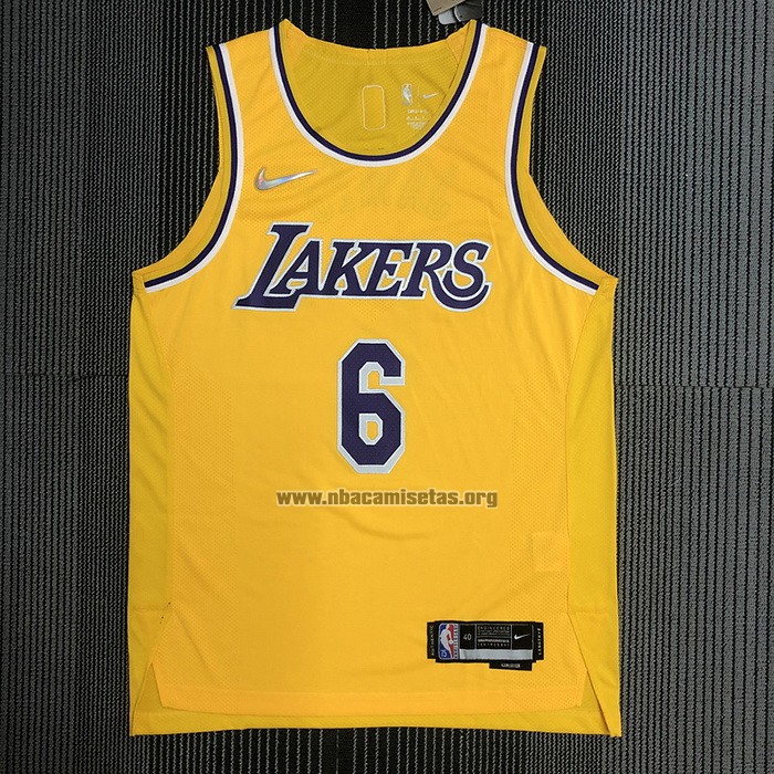 Camiseta Los Angeles Lakers LeBron James NO 6 Icon Autentico Amarillo